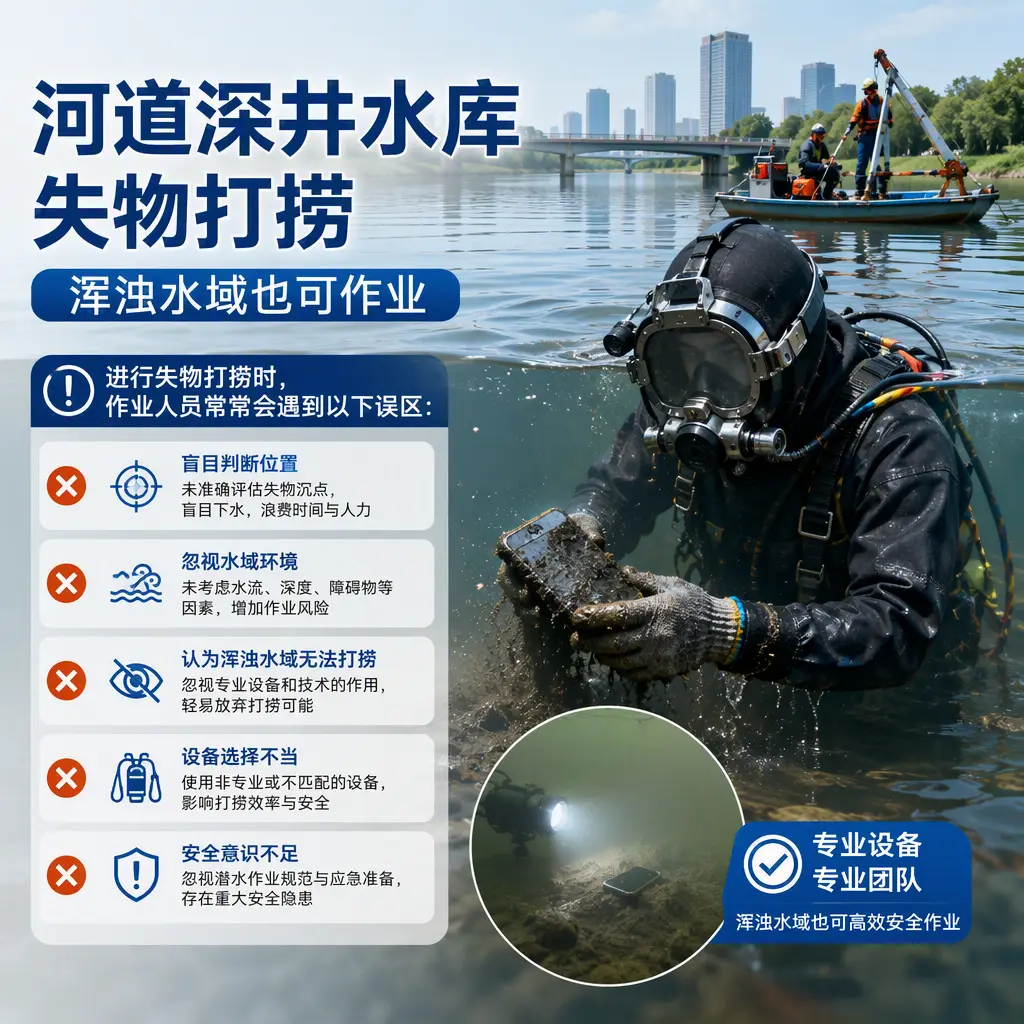河道深井水库失物打捞，浑浊水域也可作业突泉