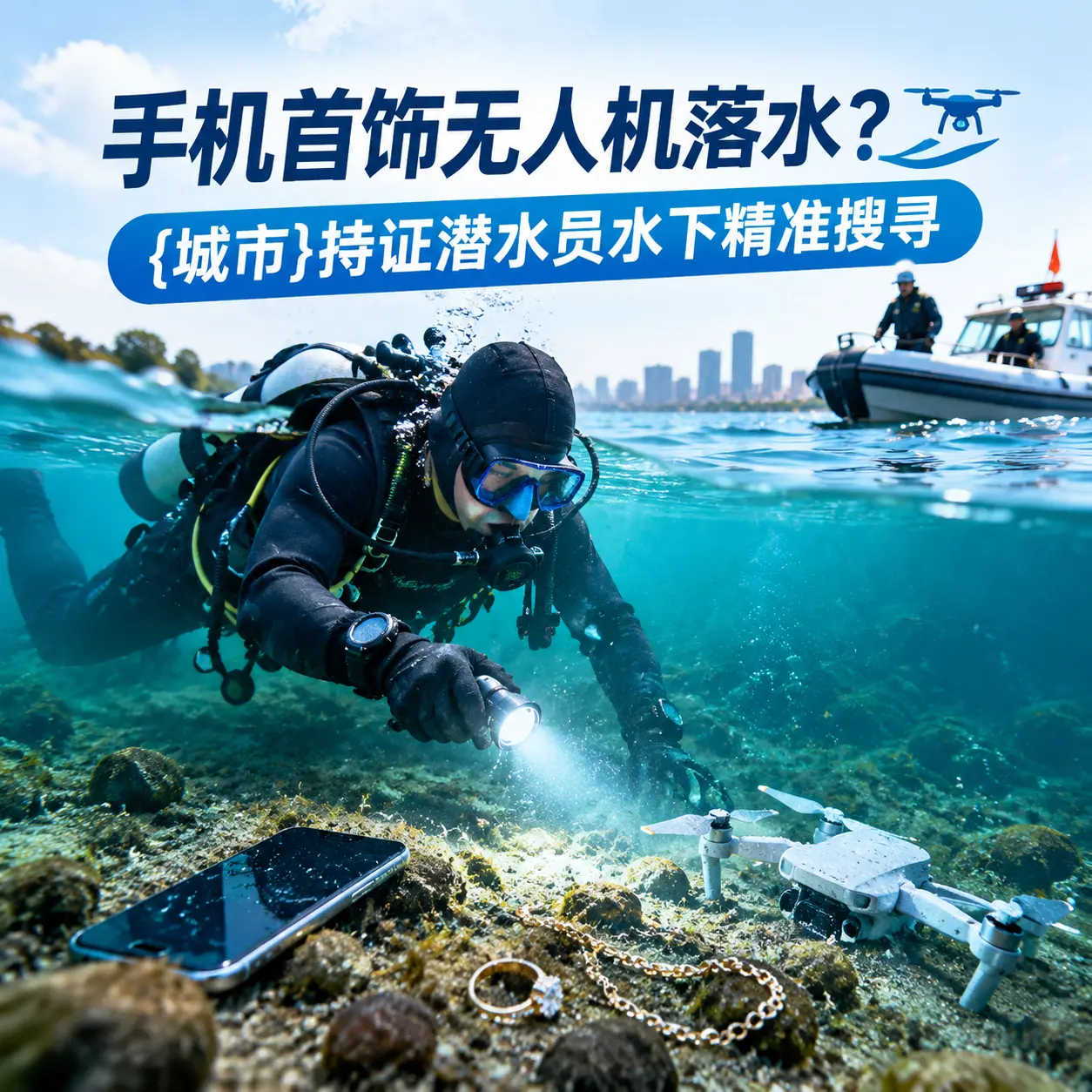手机首饰无人机落水？突泉持证潜水员水下精准搜寻