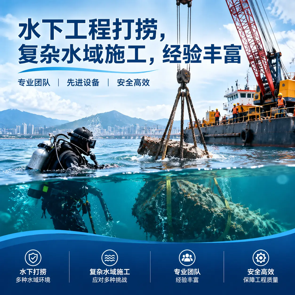 水下工程打捞，复杂水域施工，经验丰富突泉